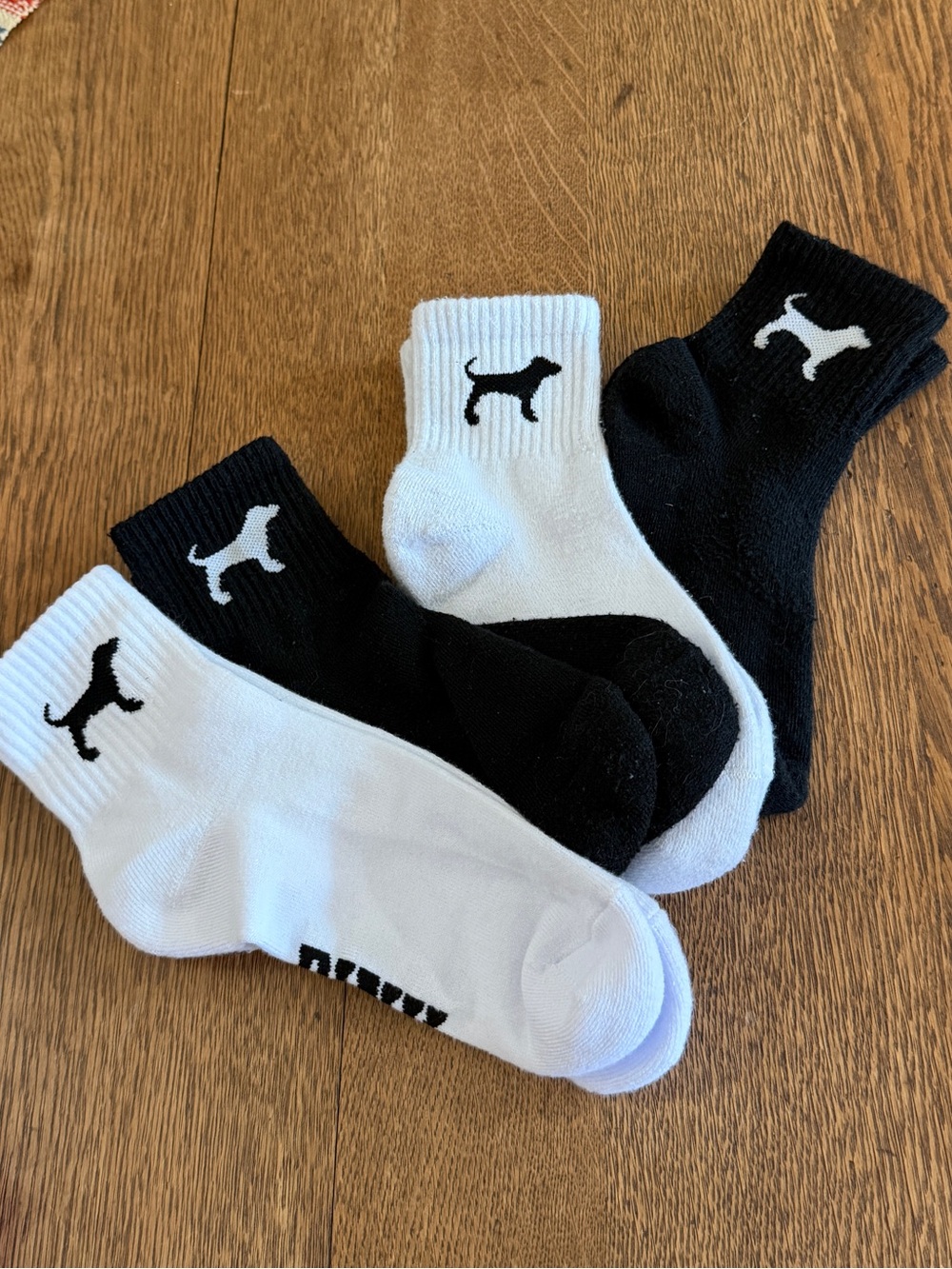 PINK Victoria's Secret Black & White Low-Cut Dog Logo Sock Trio